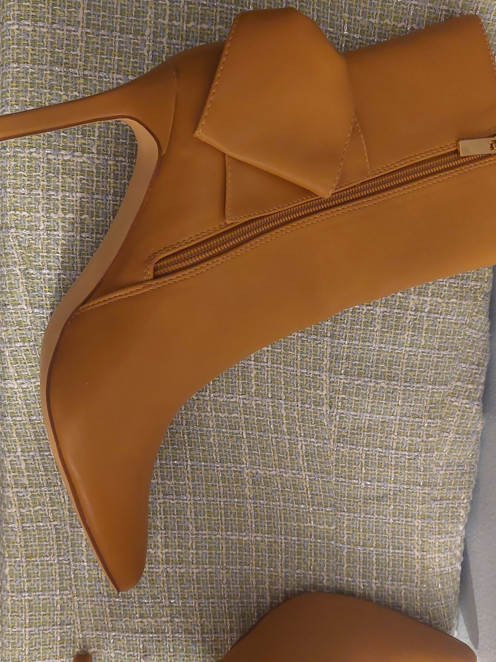Pointed Toe Mid-Calf Heeled Boots with Decorative Side Bow in Camel - Picture 5 of 6